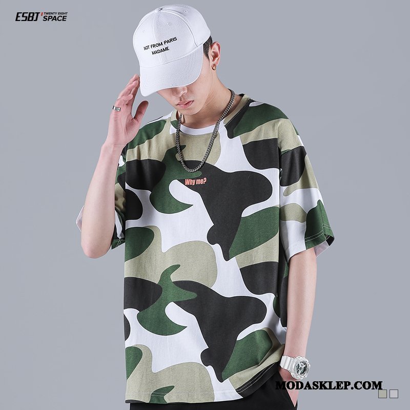 Męskie Koszulki Kup Casual Piękny Krótki Rękaw Hip-hop Szerokie Kamuflaż Biały