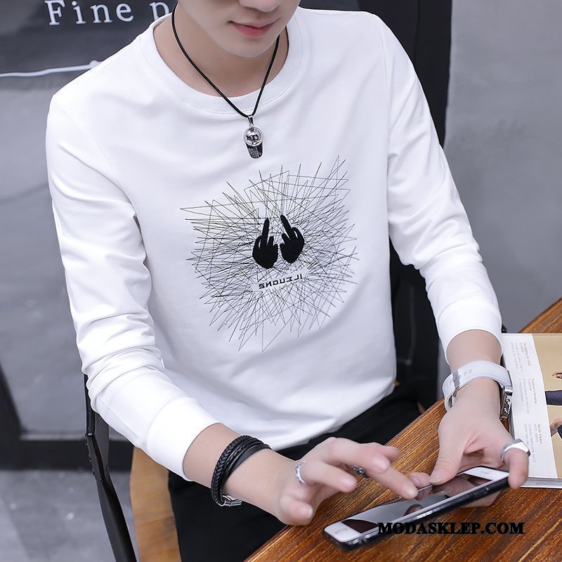 Męskie Koszulki Oferta Bluzy Z Kapturem Podkoszulek Student Jesień Slim Fit Biały