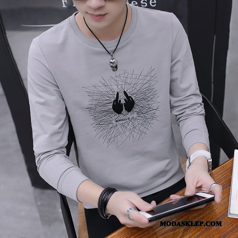 Męskie Koszulki Oferta Bluzy Z Kapturem Podkoszulek Student Jesień Slim Fit Biały