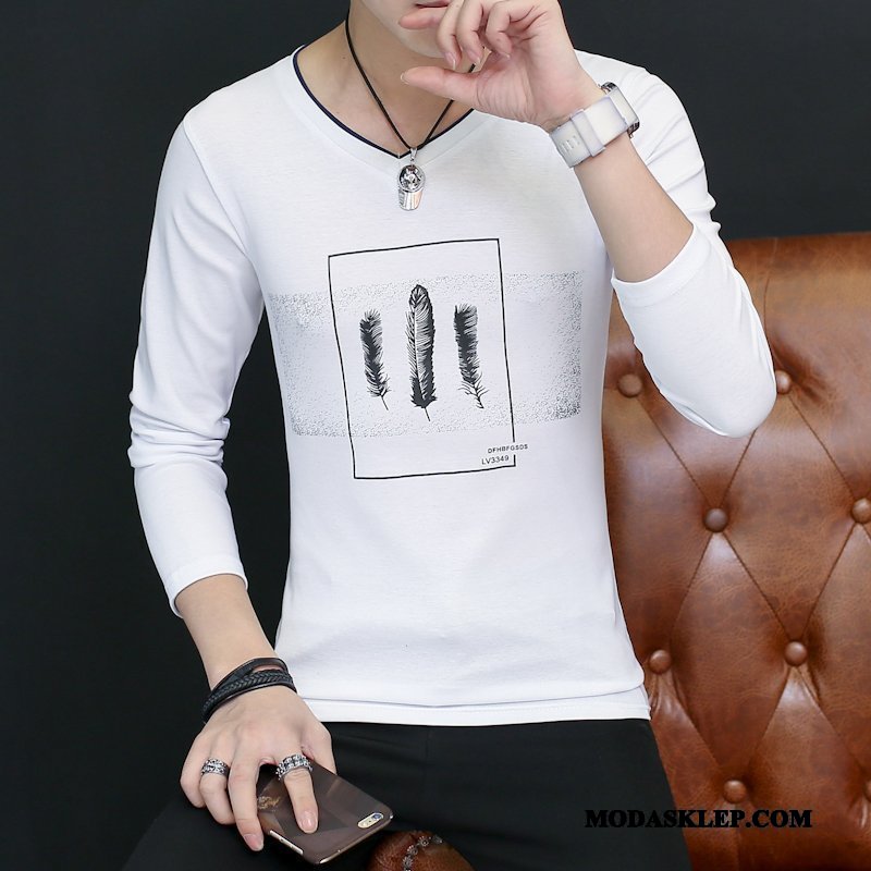 Męskie Koszulki Online Jesień Topy Slim Fit Męska T-shirt Z Długim Rękawem Niebieski