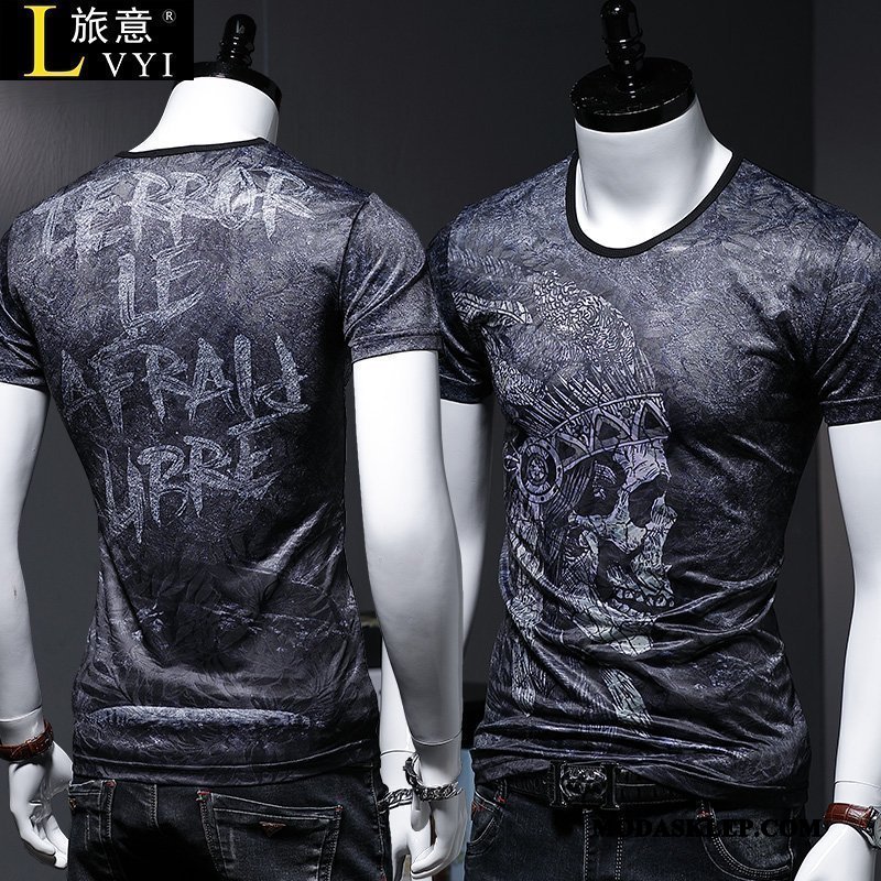 Męskie Koszulki Online T-shirt Legginsy Krótki Rękaw Mały Vintage Niebieski