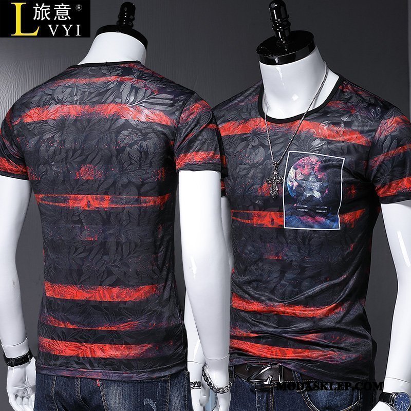 Męskie Koszulki Online T-shirt Legginsy Krótki Rękaw Mały Vintage Niebieski
