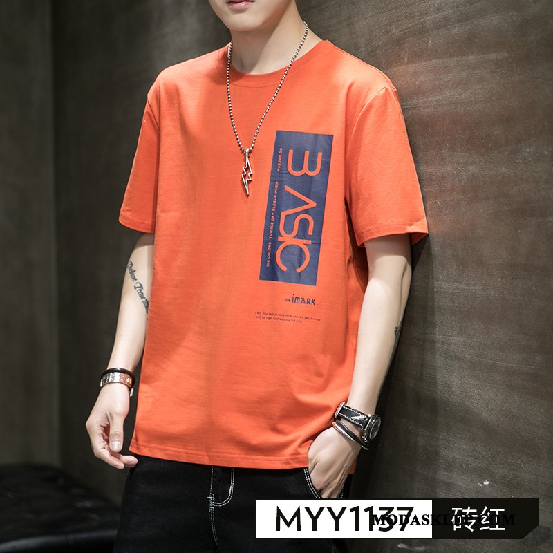 Męskie Koszulki Sklep Krótki Rękaw T-shirt Szerokie Nastolatek Bawełna Oranż