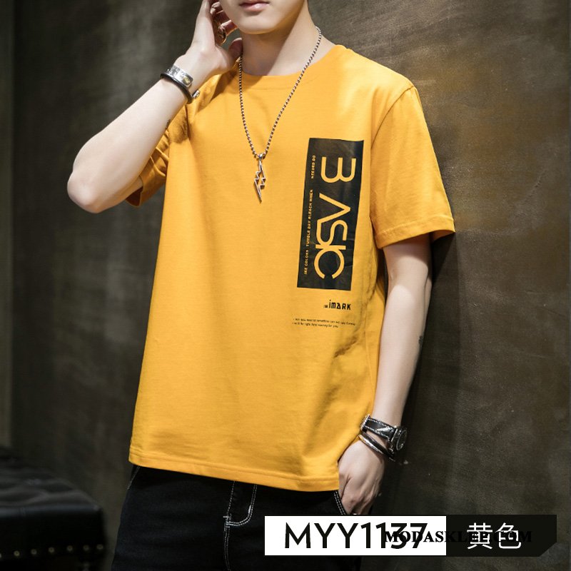 Męskie Koszulki Sklep Krótki Rękaw T-shirt Szerokie Nastolatek Bawełna Oranż