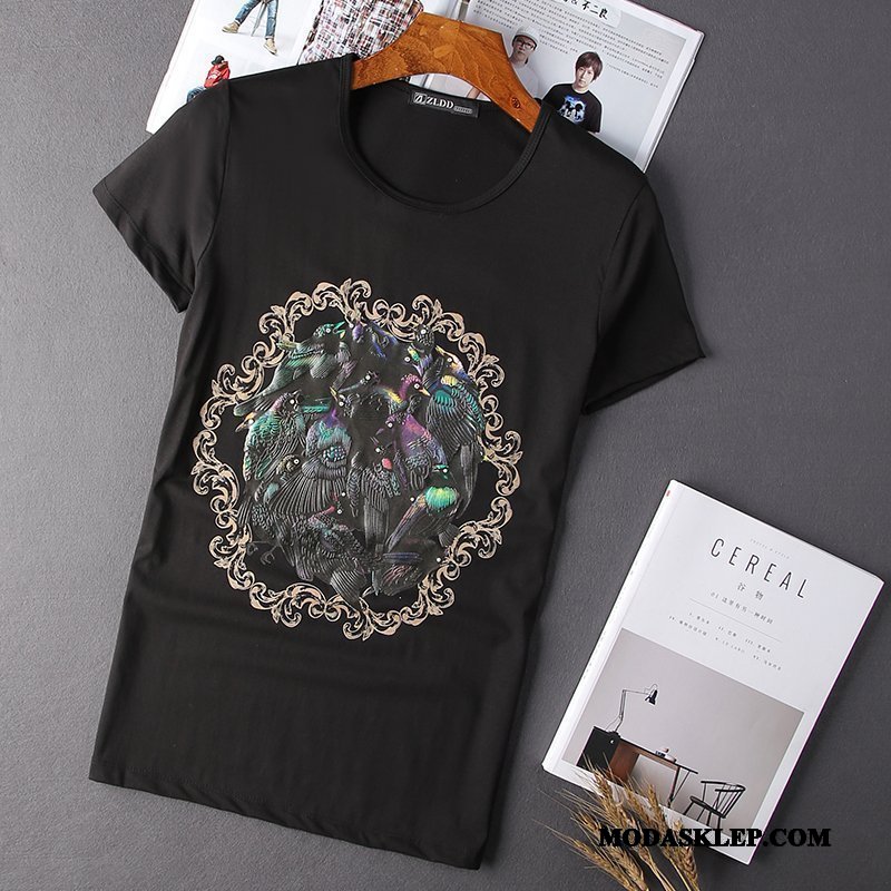 Męskie Koszulki Sklep Męska Oryginalny Casual Slim Fit Ptak Biały