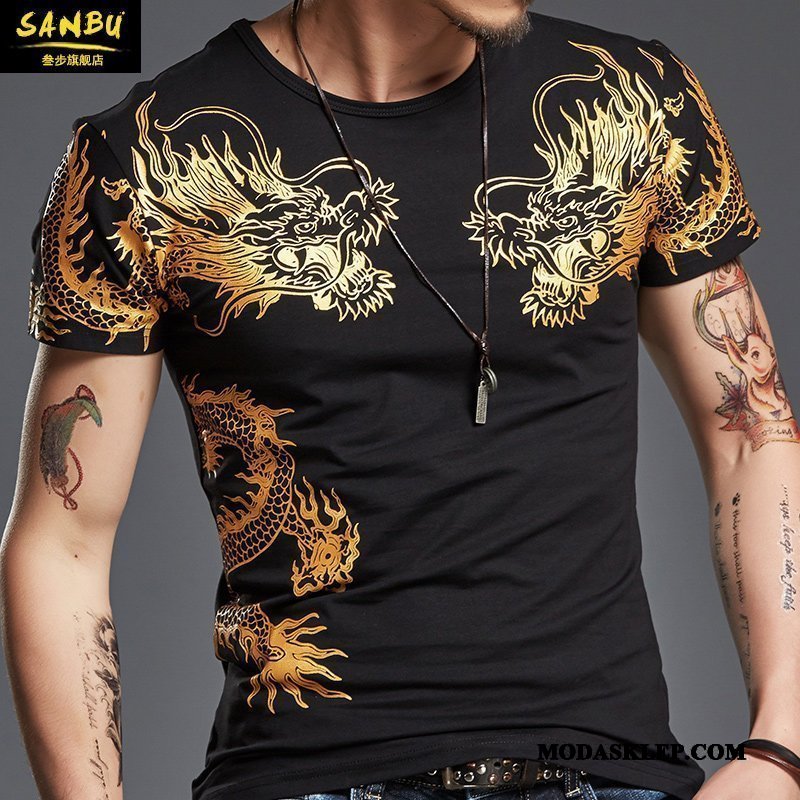 Męskie Koszulki Sprzedam Slim Fit Okrągły Dekolt Tendencja Lato 2019 Czerwony