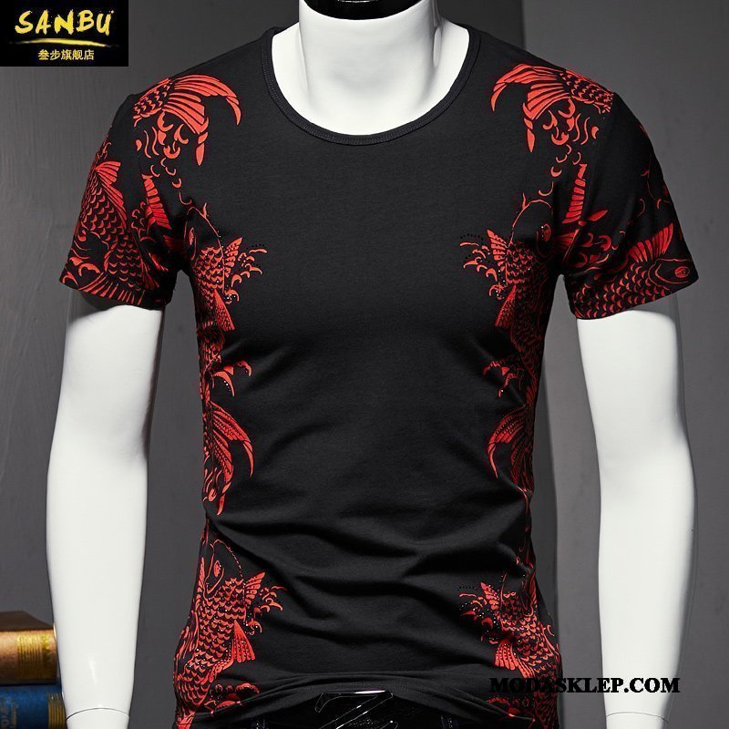 Męskie Koszulki Sprzedam T-shirt Wzór Męska Modna Marka Podkoszulek Granatowy