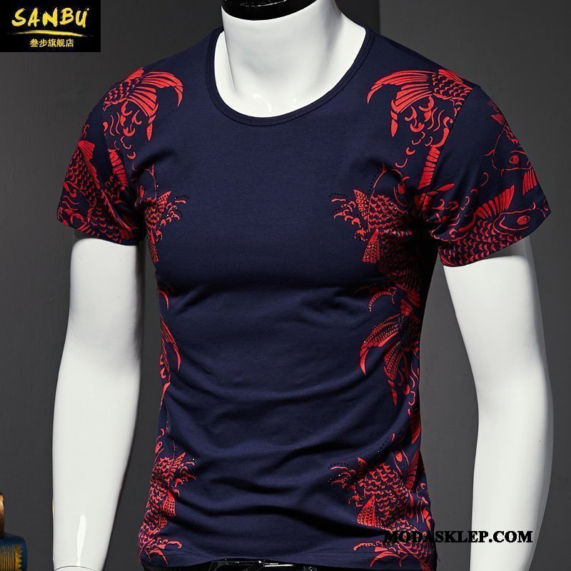 Męskie Koszulki Sprzedam T-shirt Wzór Męska Modna Marka Podkoszulek Granatowy