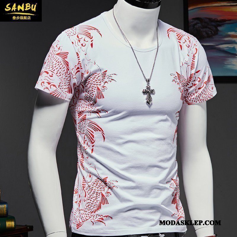Męskie Koszulki Sprzedam T-shirt Wzór Męska Modna Marka Podkoszulek Granatowy
