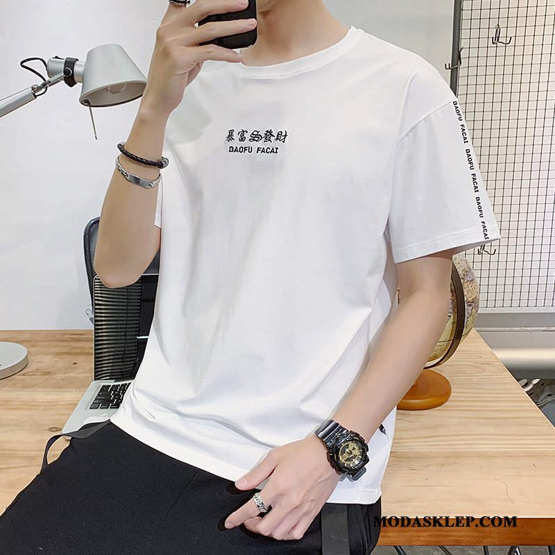 Męskie Koszulki Tanie Casual Nowy T-shirt Krótki Rękaw Szerokie Niebieski
