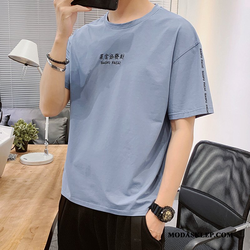 Męskie Koszulki Tanie Casual Nowy T-shirt Krótki Rękaw Szerokie Niebieski