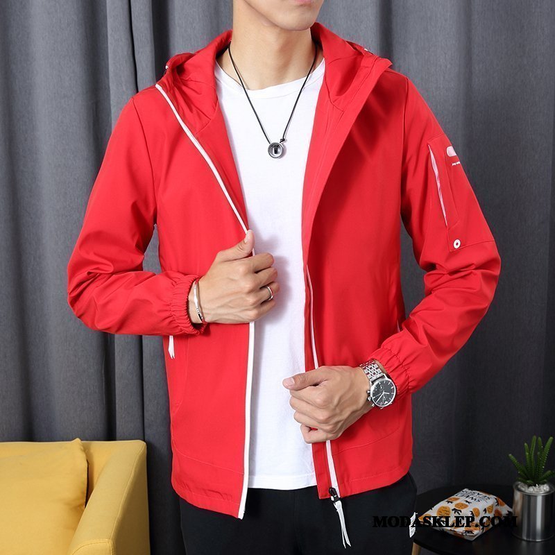 Męskie Kurtki Kup 2019 Slim Fit Cienka Kurtka Wiosna Czerwony