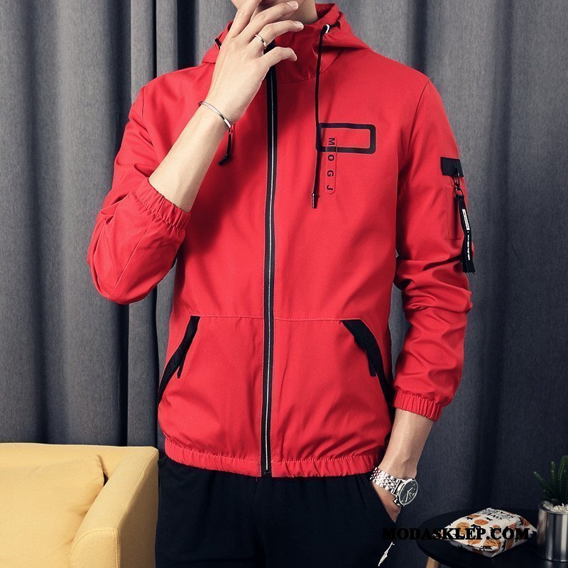 Męskie Kurtki Kup 2019 Slim Fit Cienka Kurtka Wiosna Czerwony