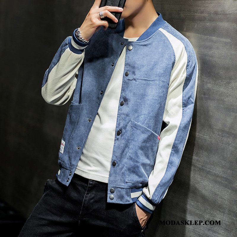 Męskie Kurtki Online Baseball Slim Fit Casual Nowy Płaszcz Niebieski