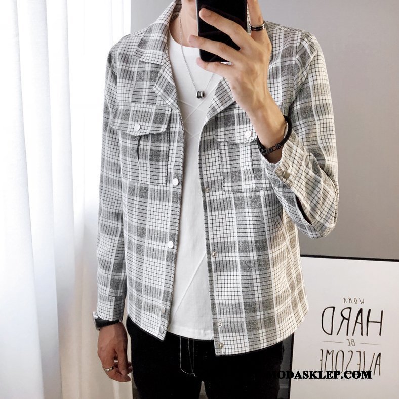 Męskie Kurtki Sprzedam 2019 Nowy Slim Fit Krata Męska Szary