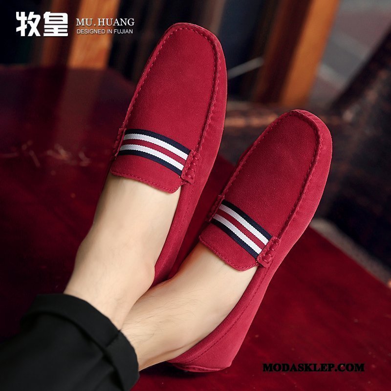 Męskie Mokasyny Kup Miękka Podeszwa Wiosna Nubuku Slip On Skórzane Buty Czerwony