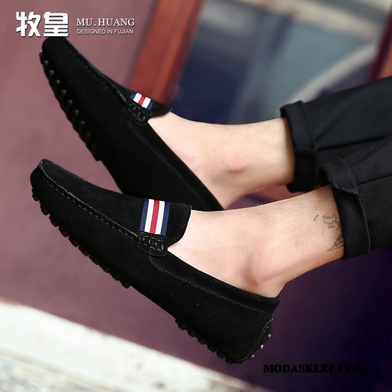 Męskie Mokasyny Kup Miękka Podeszwa Wiosna Nubuku Slip On Skórzane Buty Czerwony