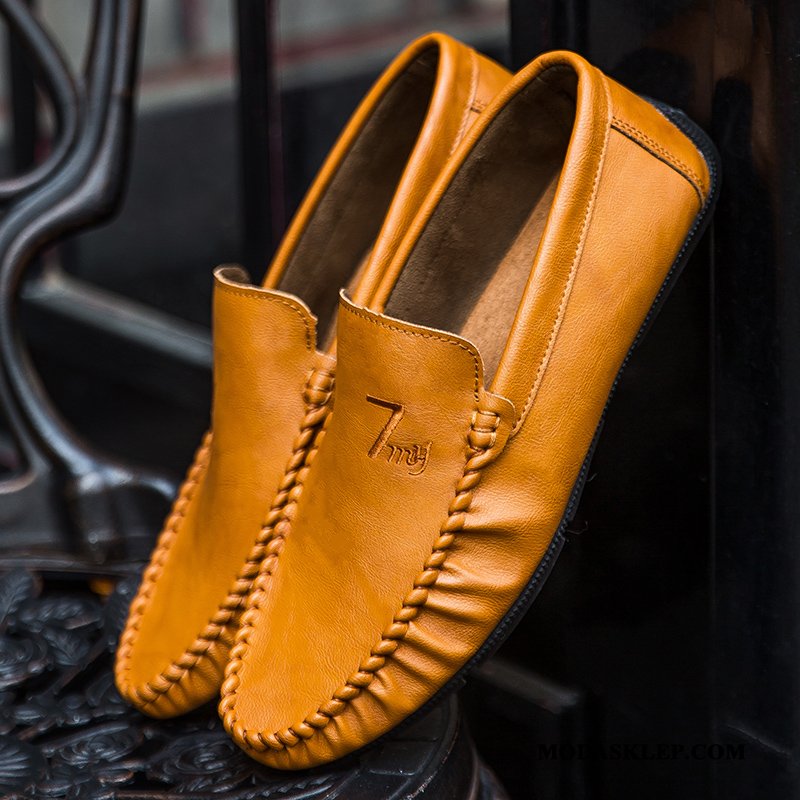 Męskie Mokasyny Online Męska Wiosna Casual Buty Skórzane Buty Żółty