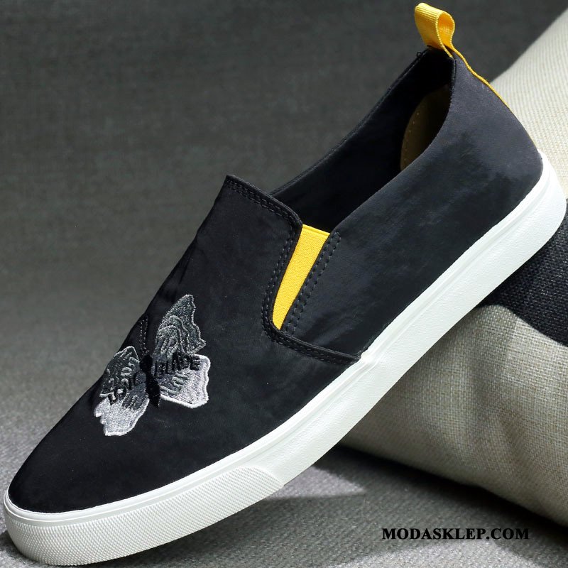 Męskie Mokasyny Online Slip On Dla Kierowców Buty Oddychające Canvas Czarny