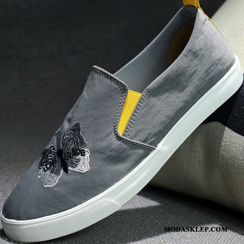 Męskie Mokasyny Online Slip On Dla Kierowców Buty Oddychające Canvas Czarny