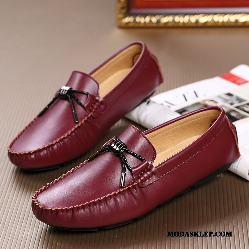 Męskie Mokasyny Sprzedam Brytyjski Buty Żeglarskie Slip On Dla Kierowców Prawdziwa Skóra Czerwony