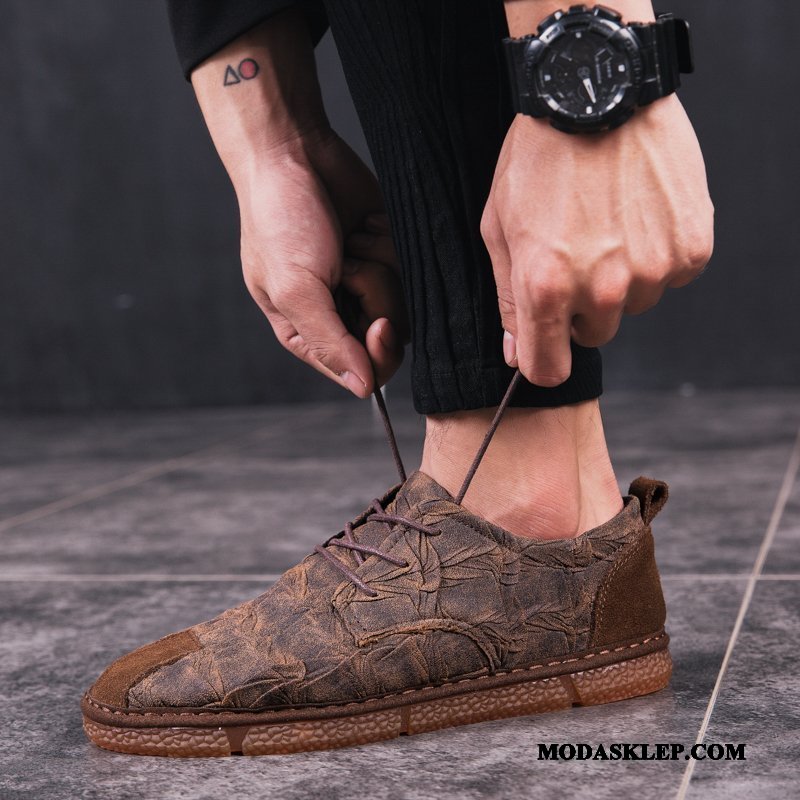Męskie Mokasyny Sprzedam Skórzane Buty Brytyjski Tendencja Lato Slip On Brązowy