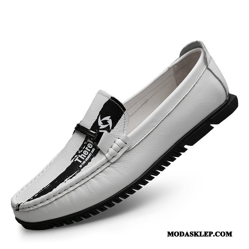 Męskie Mokasyny Sprzedam Slip On Prawdziwa Skóra Casual Wiosna Skórzane Buty Biały Czarny