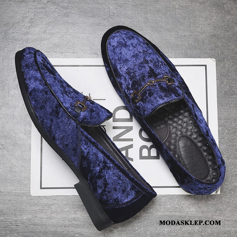 Męskie Mokasyny Sprzedam Zamszowe Loafers Casual Skórzane Buty Moda Niebieski