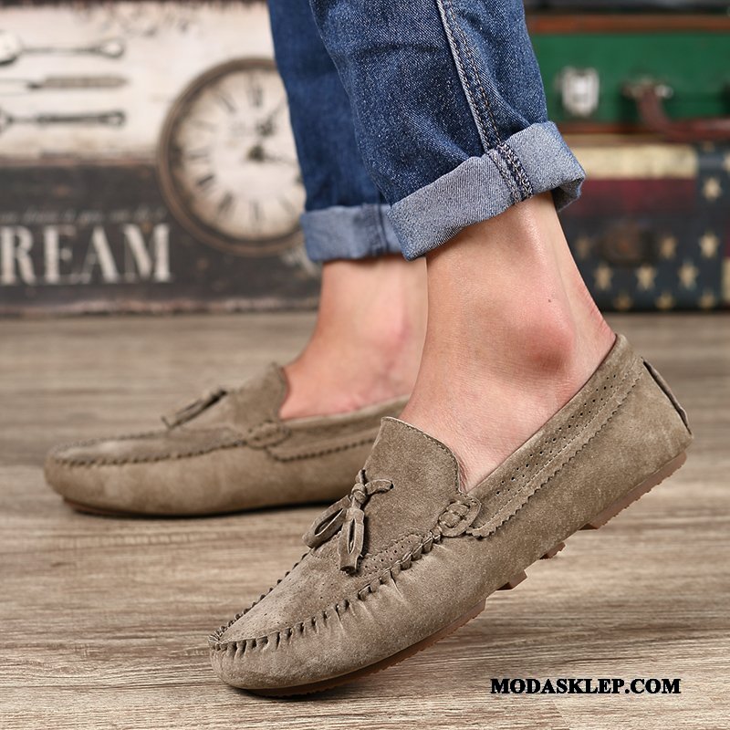 Męskie Mokasyny Tanie Tendencja Oddychające Prawdziwa Skóra Casual Buty Ciemno Niebieski