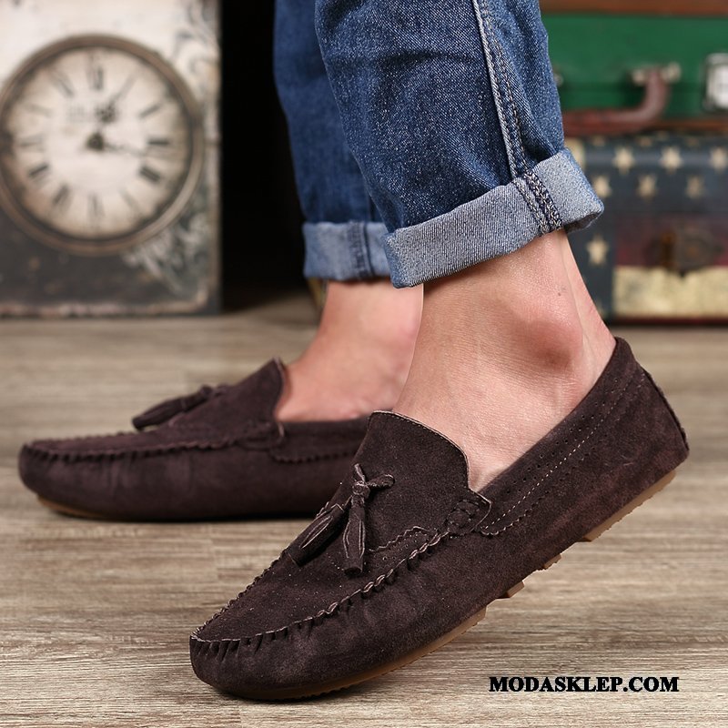 Męskie Mokasyny Tanie Tendencja Oddychające Prawdziwa Skóra Casual Buty Ciemno Niebieski