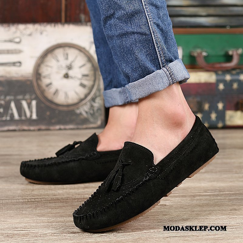 Męskie Mokasyny Tanie Tendencja Oddychające Prawdziwa Skóra Casual Buty Ciemno Niebieski