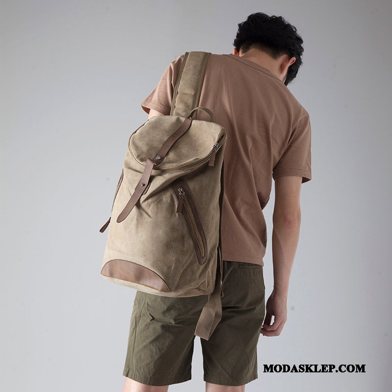 Męskie Plecak Oferta Student Casual Moda Płótno Tornister Szkolny Brązowy