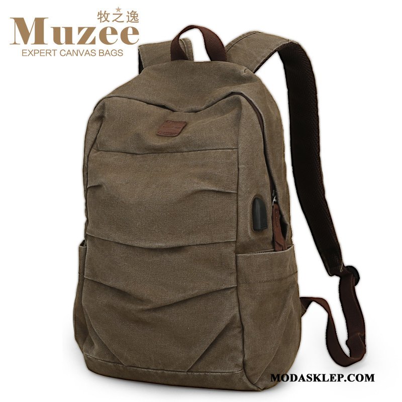 Męskie Plecak Tanie Trendy Student Prosty Moda Tornister Szkolny Khaki