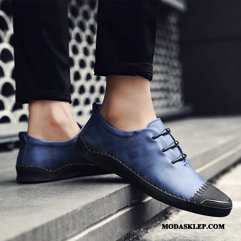 Męskie Półbuty Wizytowe Dyskont Skórzane Buty Wiosna Męska Młodzież Slip On Czarny