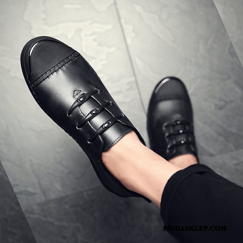 Męskie Półbuty Wizytowe Dyskont Skórzane Buty Wiosna Męska Młodzież Slip On Czarny
