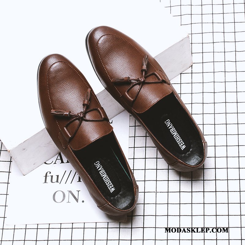 Męskie Półbuty Wizytowe Kup Dla Kierowców Tendencja Skórzane Buty Męska Slip On Czarny