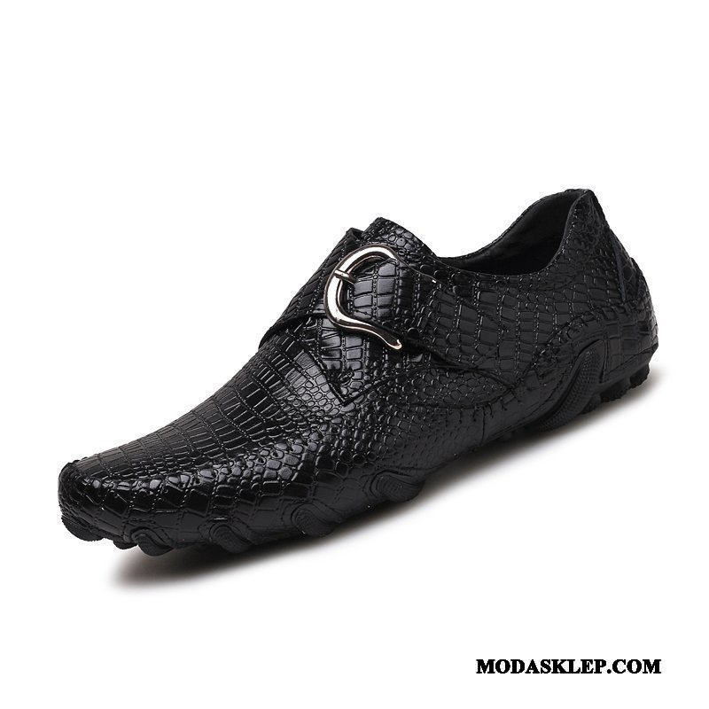 Męskie Półbuty Wizytowe Online Skórzane Buty Okrągły Casual Buty Żeglarskie Krokodyl Brązowy