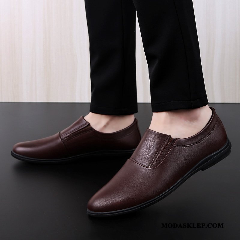 Męskie Półbuty Wizytowe Sklep Slip On Prawdziwa Skóra Buty Żeglarskie Tendencja Wiosna Brązowy