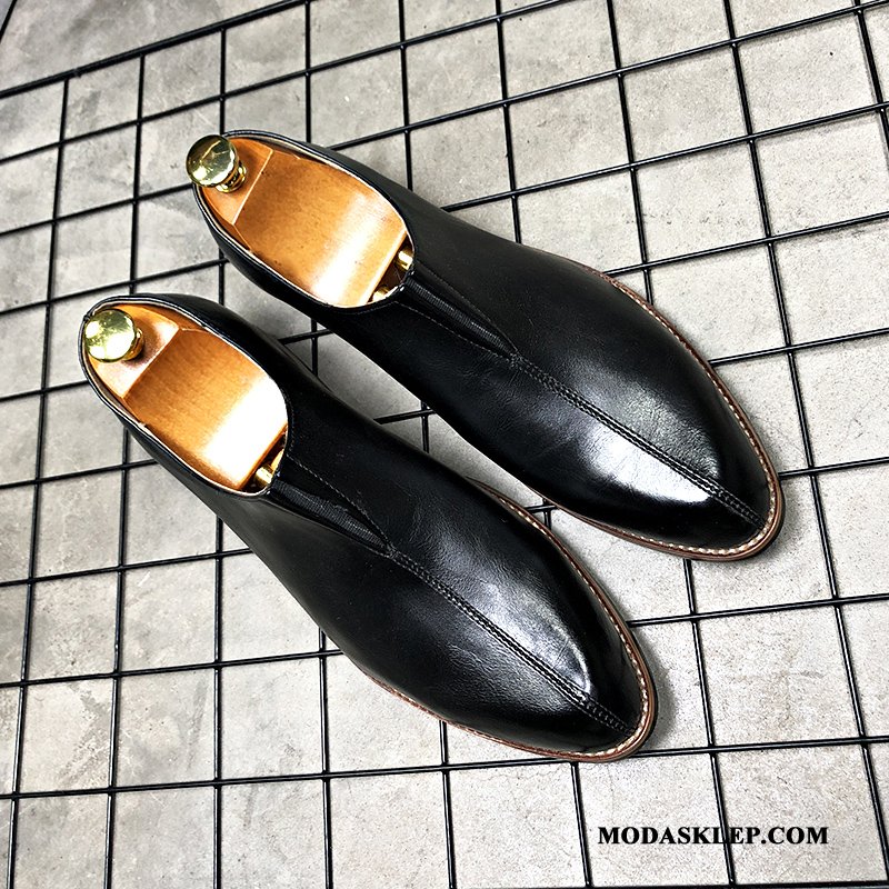Męskie Półbuty Wizytowe Tanie Casual Brytyjski Slip On Moda Skórzane Buty Czarny