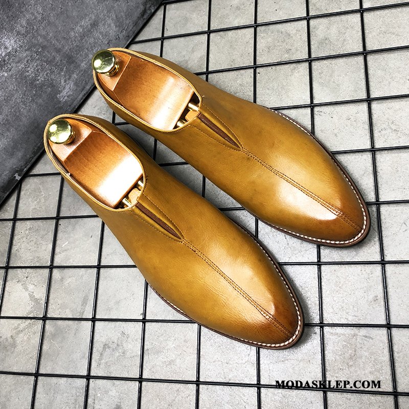 Męskie Półbuty Wizytowe Tanie Casual Brytyjski Slip On Moda Skórzane Buty Czarny