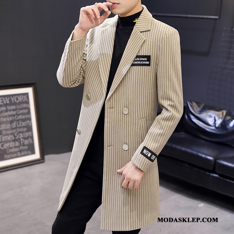 Męskie Płaszcze Oferta Zima Prochowiec Długie Casual Tendencja Khaki