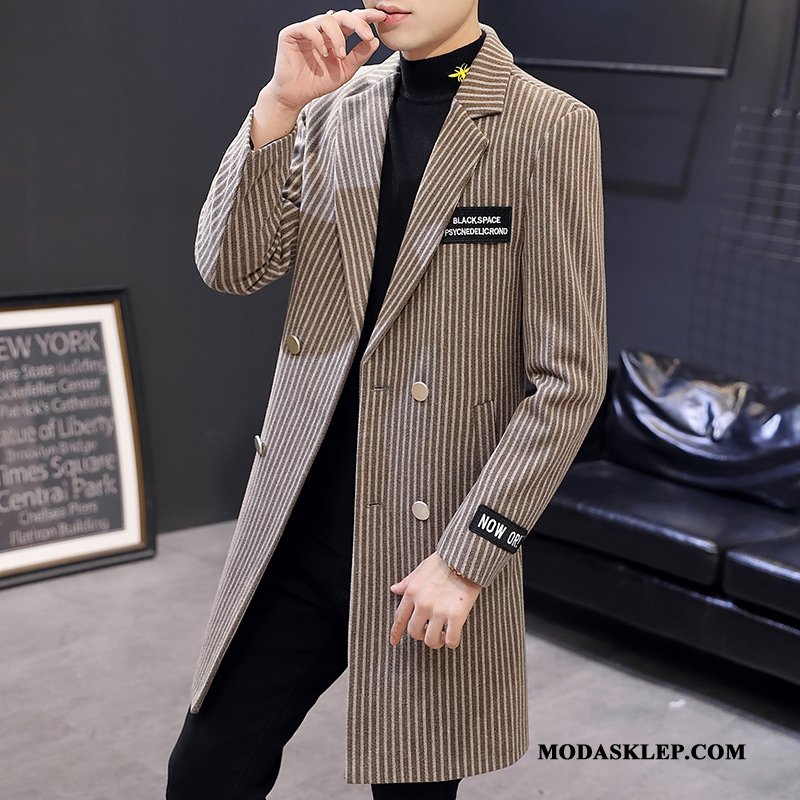 Męskie Płaszcze Oferta Zima Prochowiec Długie Casual Tendencja Khaki