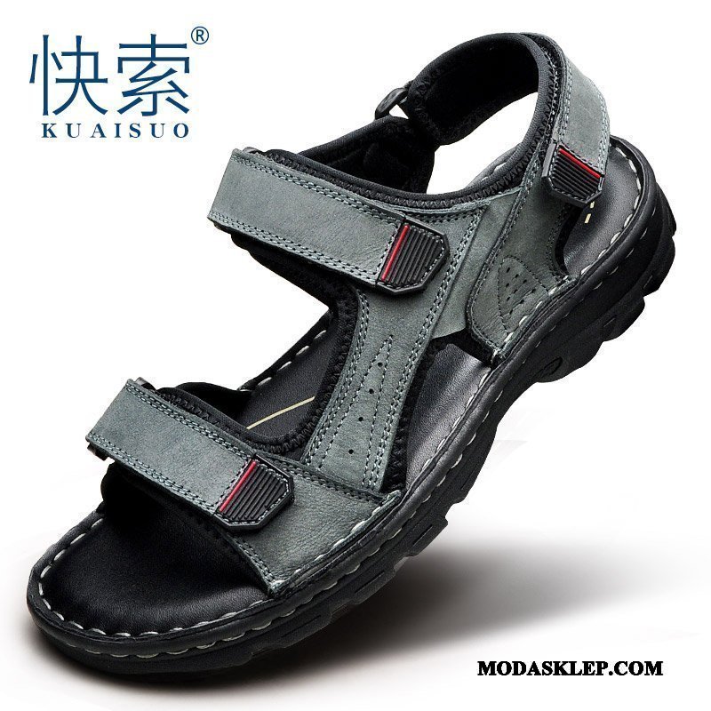 Męskie Sandały Oferta Buty Prawdziwa Skóra Męska Kapcie Plażowe Szary