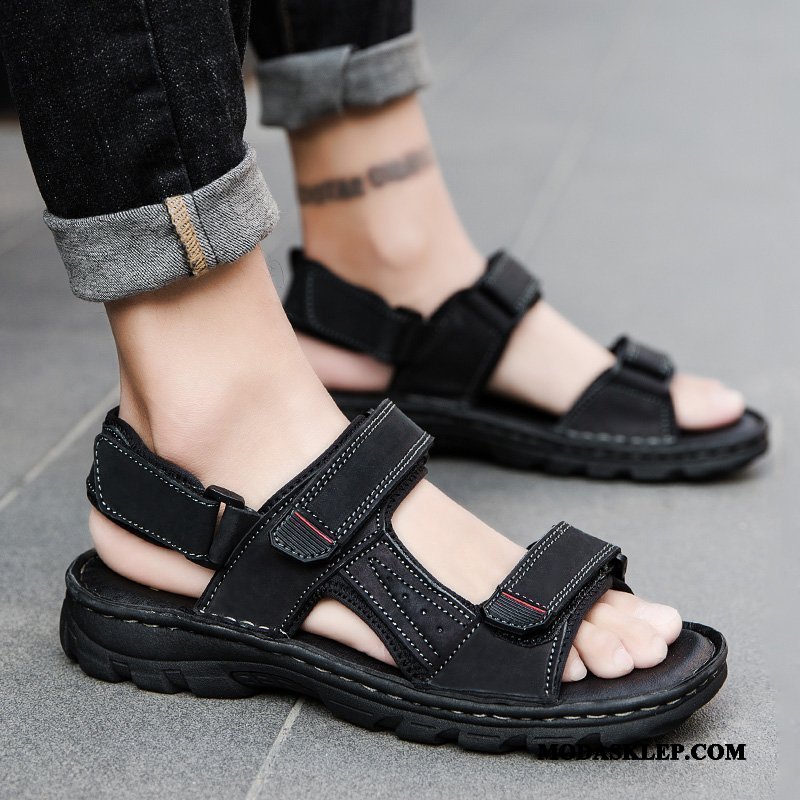 Męskie Sandały Oferta Buty Prawdziwa Skóra Męska Kapcie Plażowe Szary