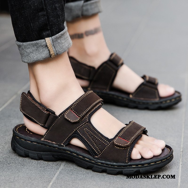 Męskie Sandały Oferta Buty Prawdziwa Skóra Męska Kapcie Plażowe Szary