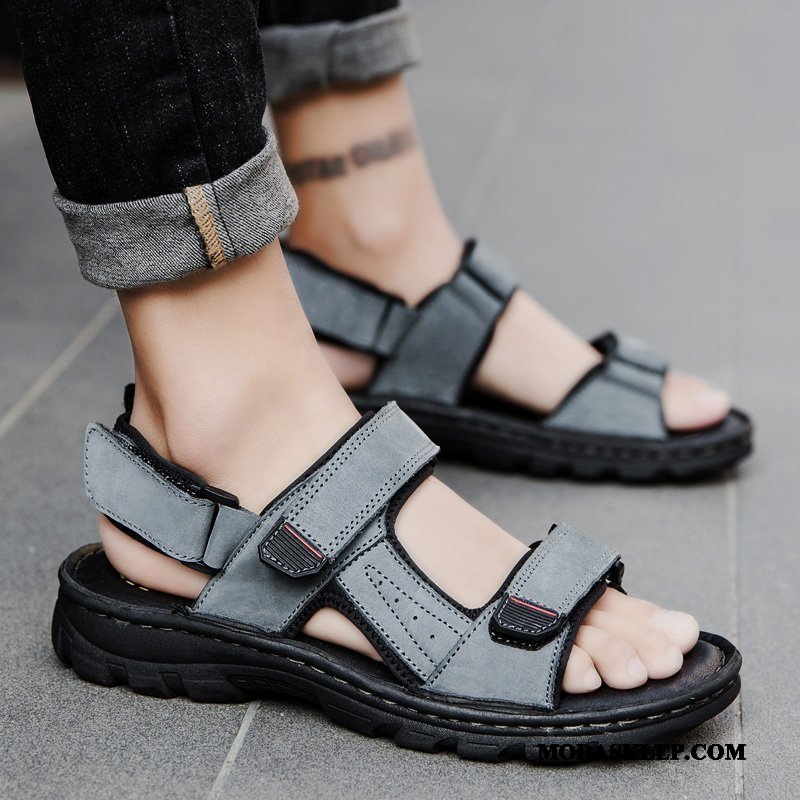 Męskie Sandały Oferta Buty Prawdziwa Skóra Męska Kapcie Plażowe Szary