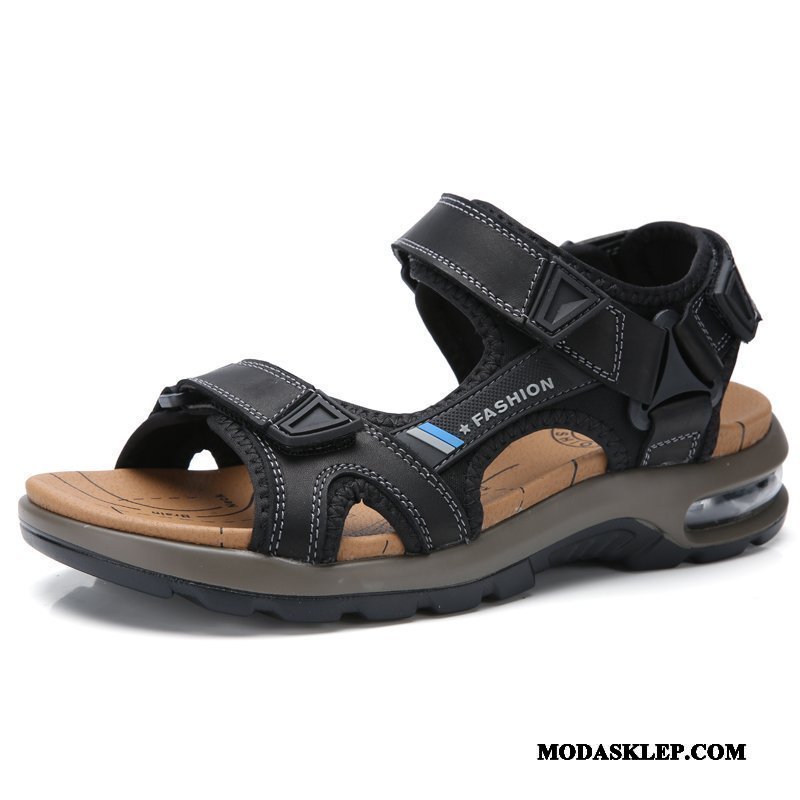Męskie Sandały Oferta Prawdziwa Skóra Sportowe Buty Tendencja Plażowe Czarny