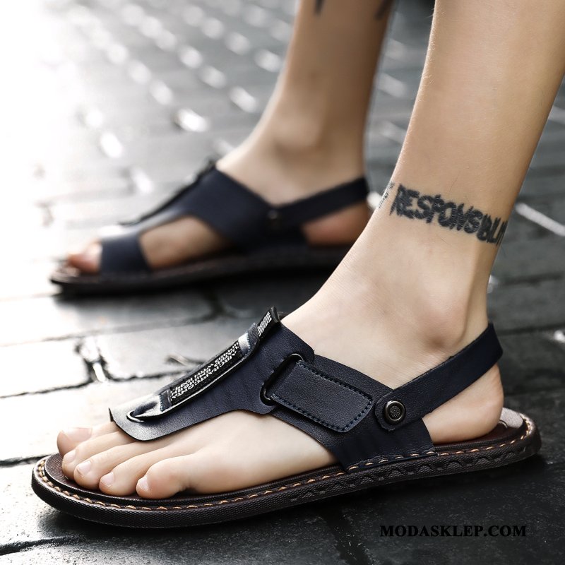 Męskie Sandały Online Buty Męska 2019 Lato Kapcie Ciemno Niebieski