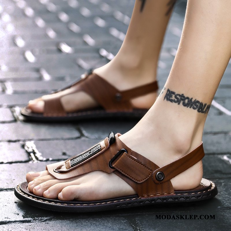 Męskie Sandały Online Buty Męska 2019 Lato Kapcie Ciemno Niebieski