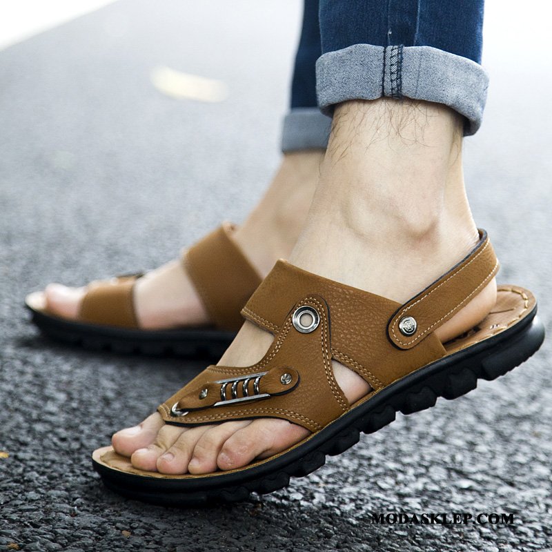Męskie Sandały Online Lato Buty Plażowe Casual Skóra Żółty